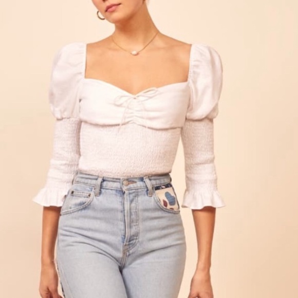 Reformation Tops - NEW REFORMATION Haven Smocked White Sweetheart Top